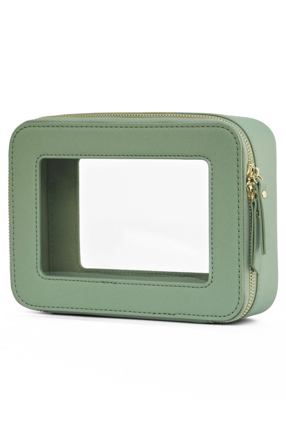 Medium Moda Sage Green Clear Zippered Makeup Travel Organizer Toiletry Case