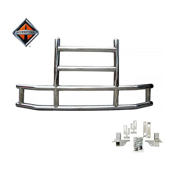 Medium Model Deer Grille Guard Compatible for International Prostar (2008-2016) with Brackets - 84-2/5"x10"x42-3/5" Heavy Duty Polished Stainless Steel Grille Guard for Trucks