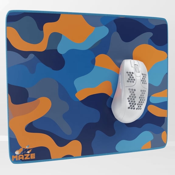 Medium Mouse Pad | (12.6''x10.8''x0.12'') Light Series Mousepad for Maximum Speed (Waterproof) Desk Pad | Blue Orange and Dark Blue Colors, Army Camo x Topographic Style (Surge Camo)