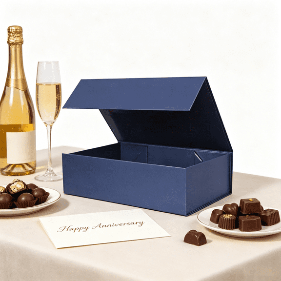 Medium Navy Blue Gift Box with Magnetic Closure Lids 10.5x7x3 Inch Rectangular Storage