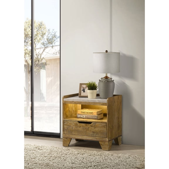 Medium Oak 1-Drawer Nightstand, Modern Bedside Table for Bedroom Storage
