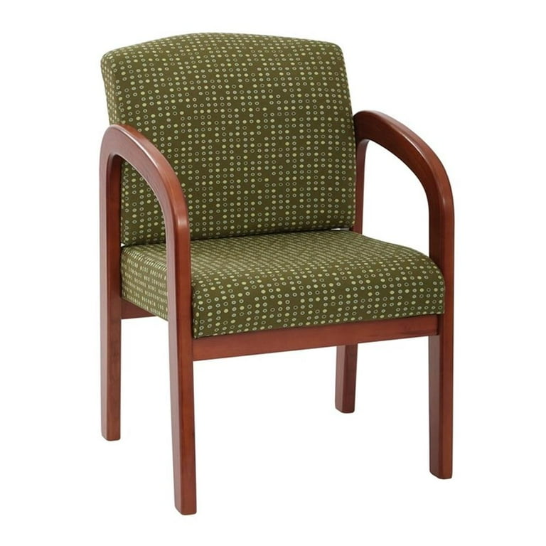 Medium Oak Finish Visitors Chair in Herb Green Fabric