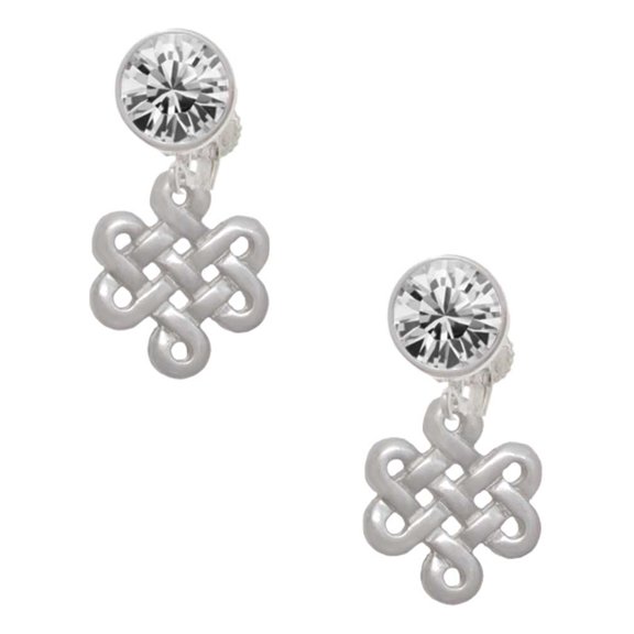 Medium Open Infinity Knot Clear Crystal Clip On Earrings