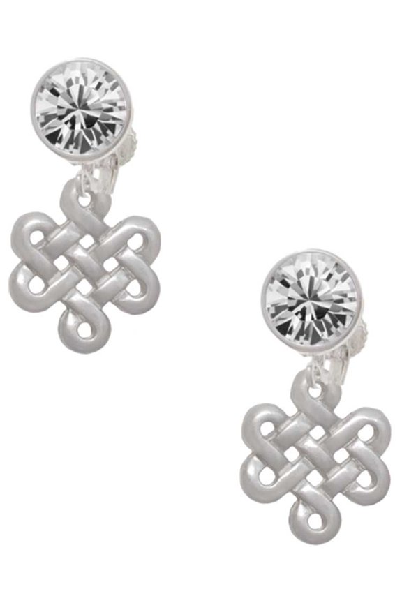 Medium Open Infinity Knot Clear Crystal Clip On Earrings