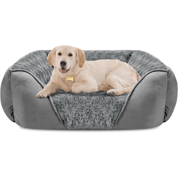 Medium Orthopedic Dog Bed - Rectangle Washable Calming Pet Cuddler with Anti-Slip Bottom, Size 25"x21"x8"