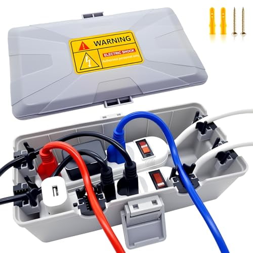 Medium Outdoor Electrical Box (10.3 x 5.9 x 3.7 in),IP54 Waterproof Extension Cord Connection Box with 6 Cable Entry Ports,Large Weatherproof Outlet Cover for Power Strip,Holiday Lights,Plug&Timer