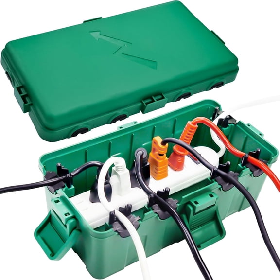 Medium Outdoor Electrical Box(10.6x5.5x4.5inch),IP54 Waterproof Extension Cord Cover w/6 Cable Entry,Weatherproof Connection Box Protect Power Strip,Timer,Plug,Holiday Lights,Green