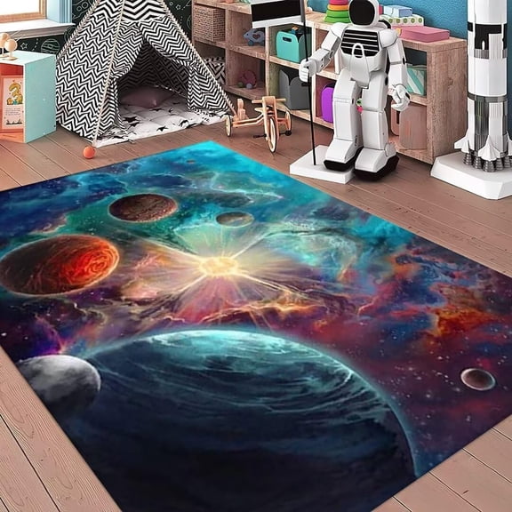 Medium Outer Space Area Rugs for Kids Room Planet Nebula 3D Printed Throw Rugs Starry Sky Floor Mats for Playroom,4'×6' | 3D Printed, Medium