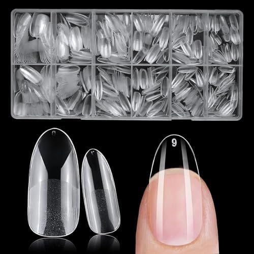 Medium Oval Gel Tips, 600 count Round Tips Full Cover Clear Press Nails False Tips for Extension, 12 Sizes Nails