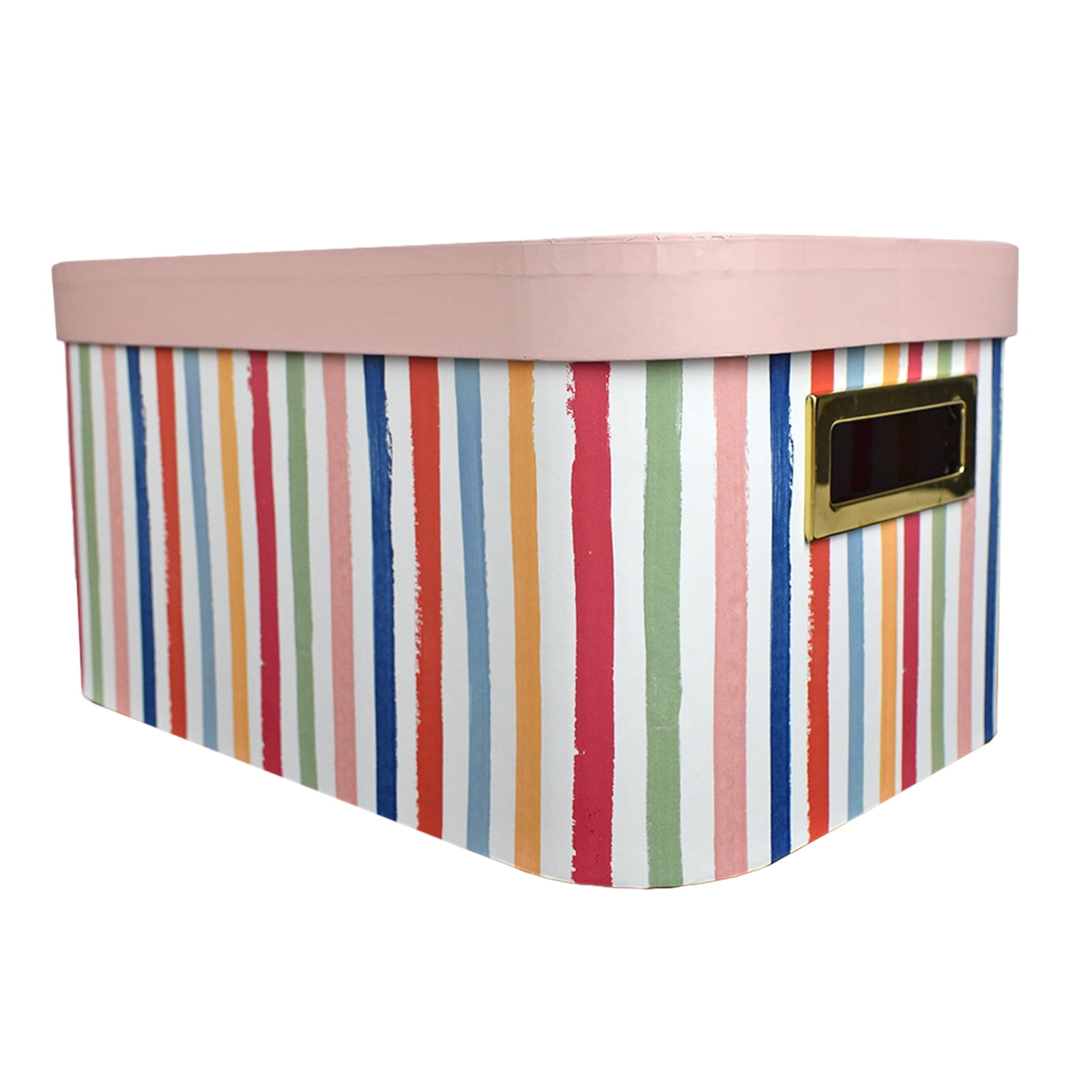 Medium Multicolor Striped Decorative Lidded Box with Metal Handles