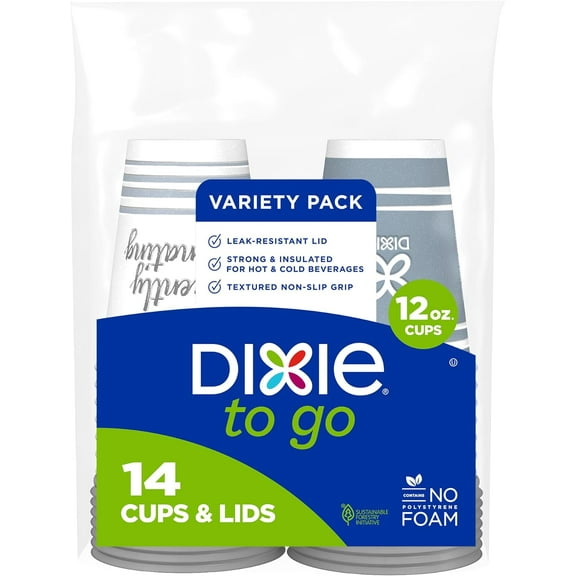 Medium Paper Coffee Cups With Lids, 12 Oz, 14 Count, Disposable Cups For On-The-Go Hot Beverages