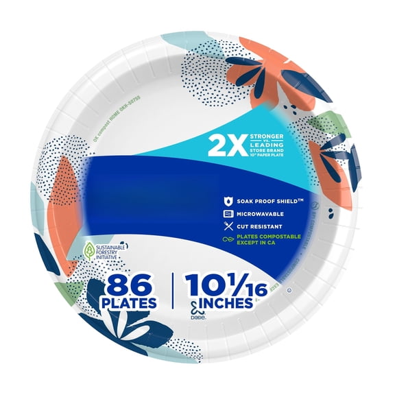 Medium Paper Plates, Microwave-Safe, Soak-Proof, Cut Resistant, Disposable Plates For Everyday Breakfast, Lunch, & Dinner Meals