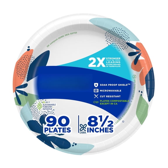 Medium Paper Plates, Microwave-Safe, Soak-Proof, Cut Resistant, Disposable Plates For Everyday Breakfast, Lunch, & Dinner Meals