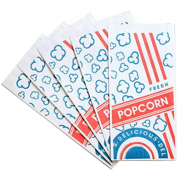 Medium Paper Popcorn Bags - 1.5 Ounce Size with Vintage Red, White, and Blue Design - Packs of 50, 100, 500, 1000 (1000)
