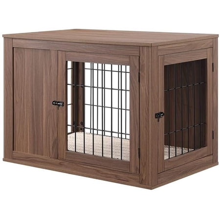 Medium Pet Crate with Cushion - Walnut
