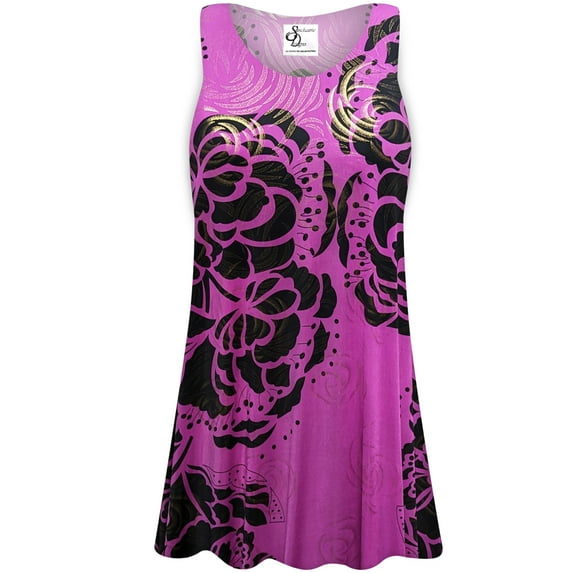 Medium Petite Womens Sleeveless Black PInk Rose Tunic Tops Casual Loose Fitting Flowy Shirts Blouses