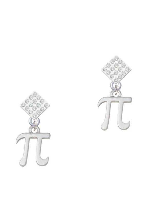 Medium Pi White Clear Crystal Diamond-Shape Earrings