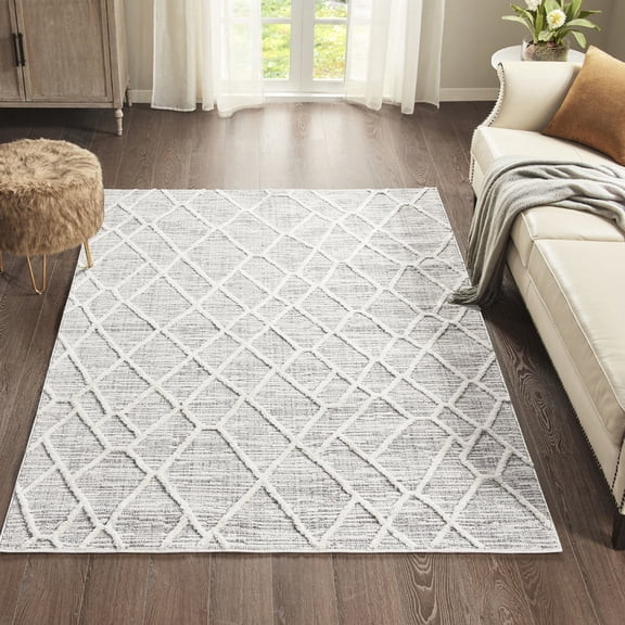 Medium Pile Pebble Geo Rug / Non - Sliding Rug for Home Areas