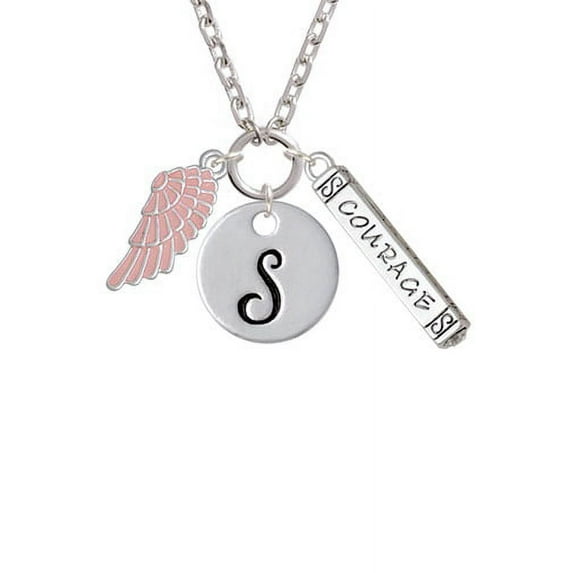 Medium Pink Enamel Angel Wing - S - Script Initial Disc Courage Strength Wisdom Zoe Necklace