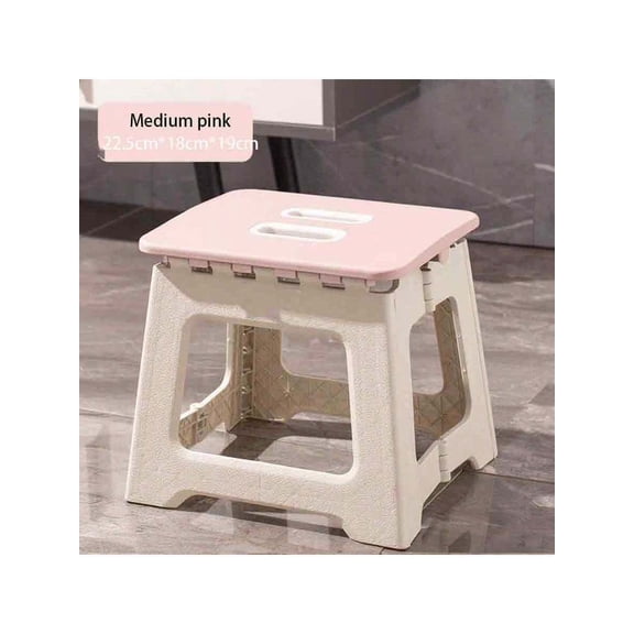 Medium Pink Folding Footstool - ABS Plastic, Anti-Slip Surface, 8.7 Height, 310 Lb Capacity, For Kitchen Bedroom Bathroom