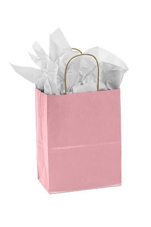 Medium Pink Paper Shopping Bags - 8 ¼”L x 4 ¾”D x 10 ½”H - Case of 100