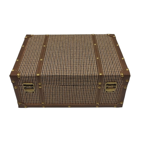 Ashland Medium Plaid Suitcase Decorative Box Brown 13.8" x 10" x 5.7"