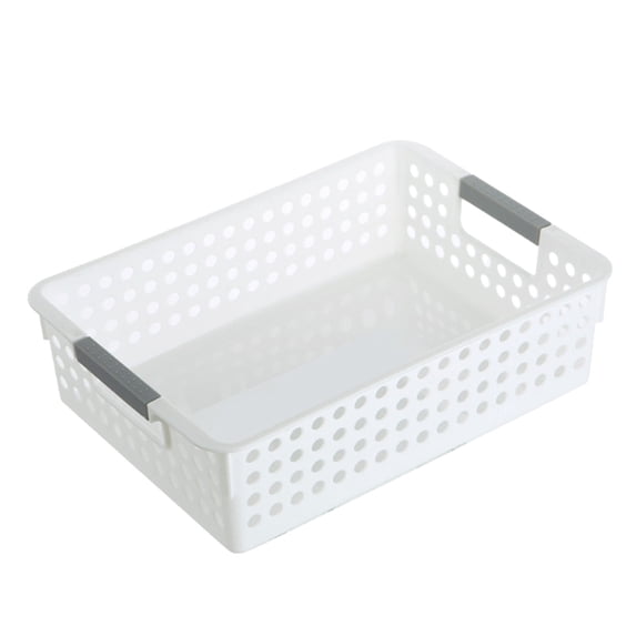 Medium Plastic Storage Basket, Low Profile Desktop Organizer Bin, Portable Laundry Basket with Handle, Lightweight Sundry Container for Home Dorm