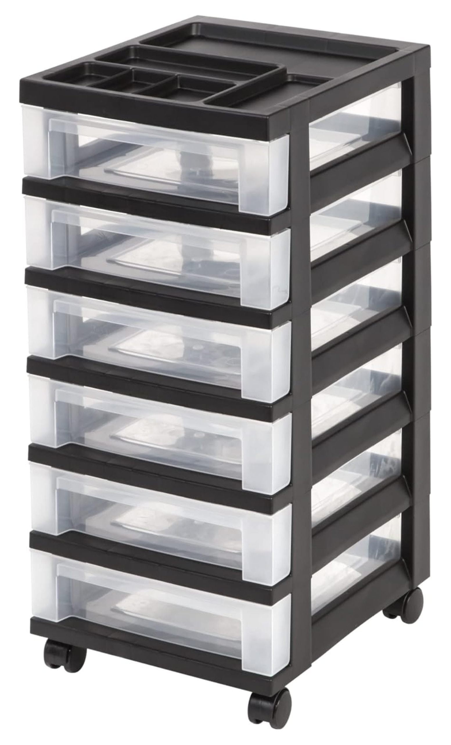 Black and Clear Extra Large 6-Drawer Rolling Plastic Storage Cart