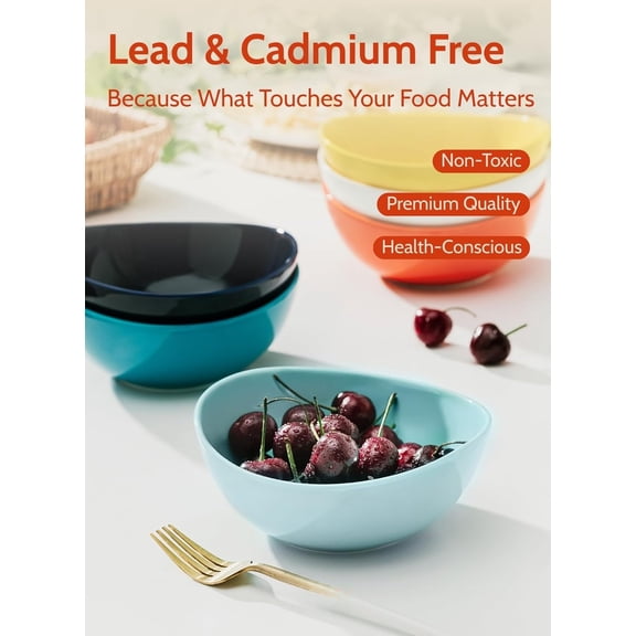 Medium Porcelain Bowls Set of 6 + Rainbow Colored Ceramic Style - Hot Deal Tableware - Reliable Bowls for Breakfast, Lunch & Dinner - Perfect for Home Kitchens & Families