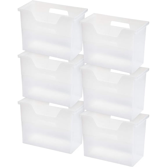 Medium Portable Desktop File Box with Open Lid, 6 Pack, Side Handles, Hanging File Folders, Tabs & Inserts, Letter Size, Magazines, Newspapers, Mail, Books, Notebooks, Clear