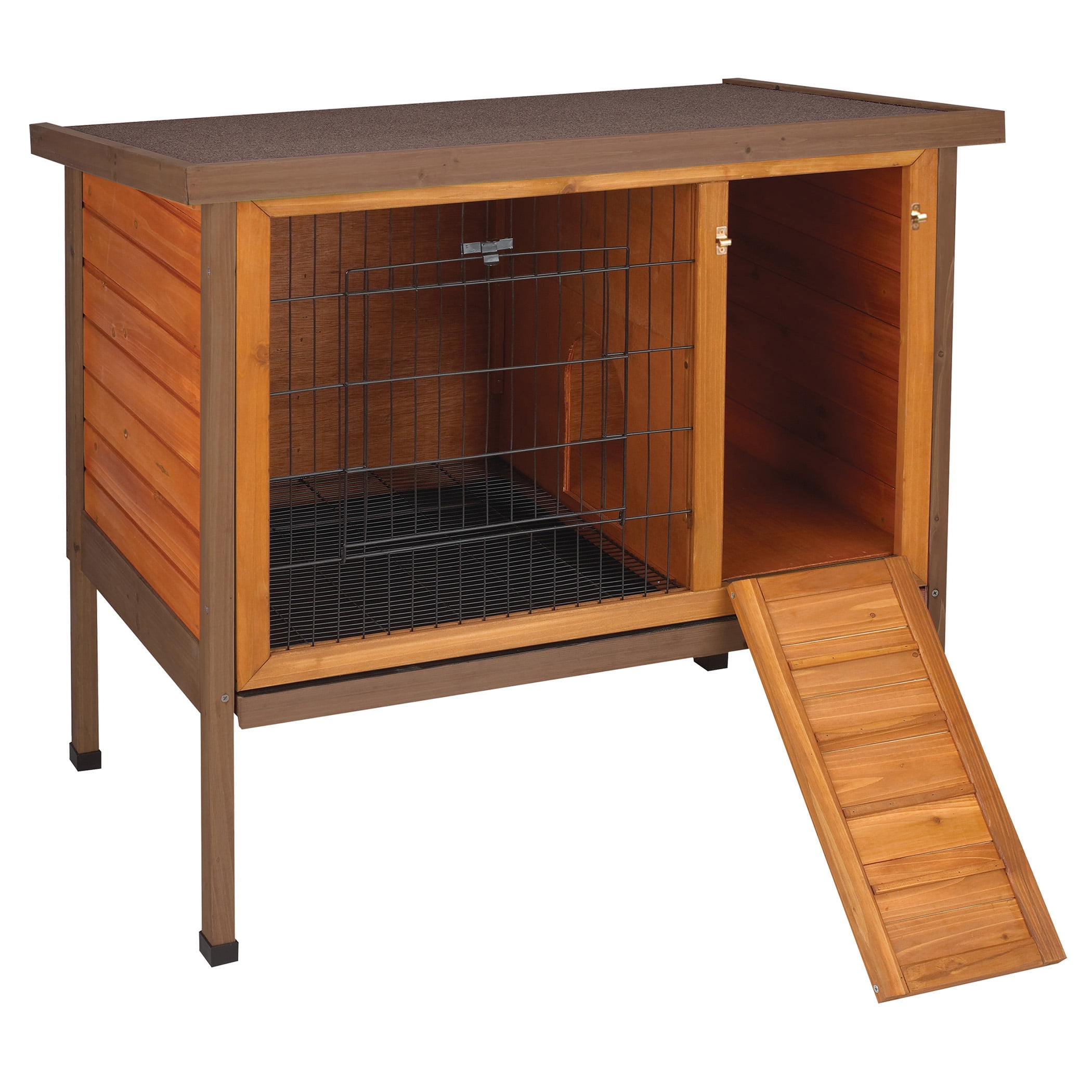 Medium Outdoor Fir Wood Rabbit Hutch with Slanted Roof