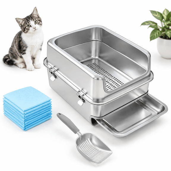 Medium Pull-out Sifting Stainless Steel Cat Litter Box With Lid For Pine Pellets