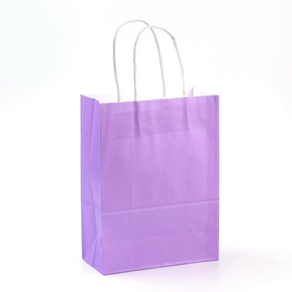 Medium Purple Rectangle Kraft Paper Bags with Paper Twine Handles for Shopping or Gift