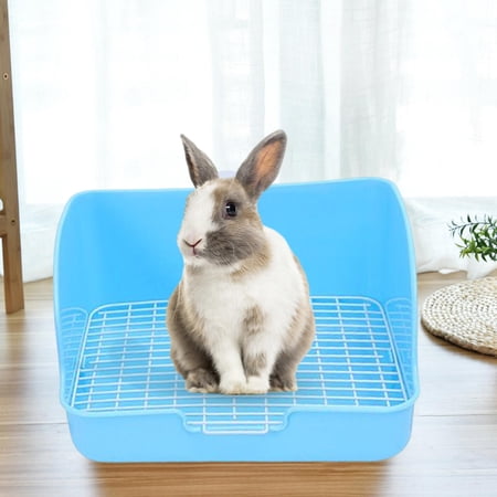 Medium Rabbit , Toilet Potty with Grid, Pet Pan Bunny, Hamster, Small Animals, Ferret Cage Accessories Blue