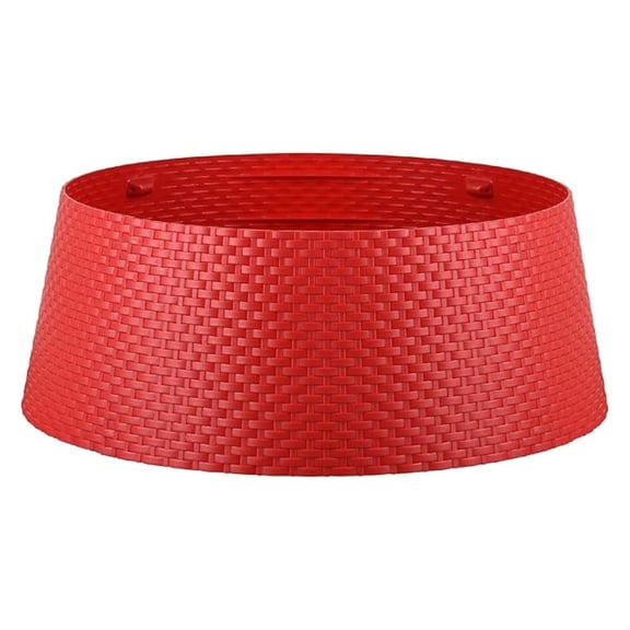 Medium Red Plastic Wicker Christmas Tree Collar Ring Skirt Base Cover for Xmas Tree 20.8" D