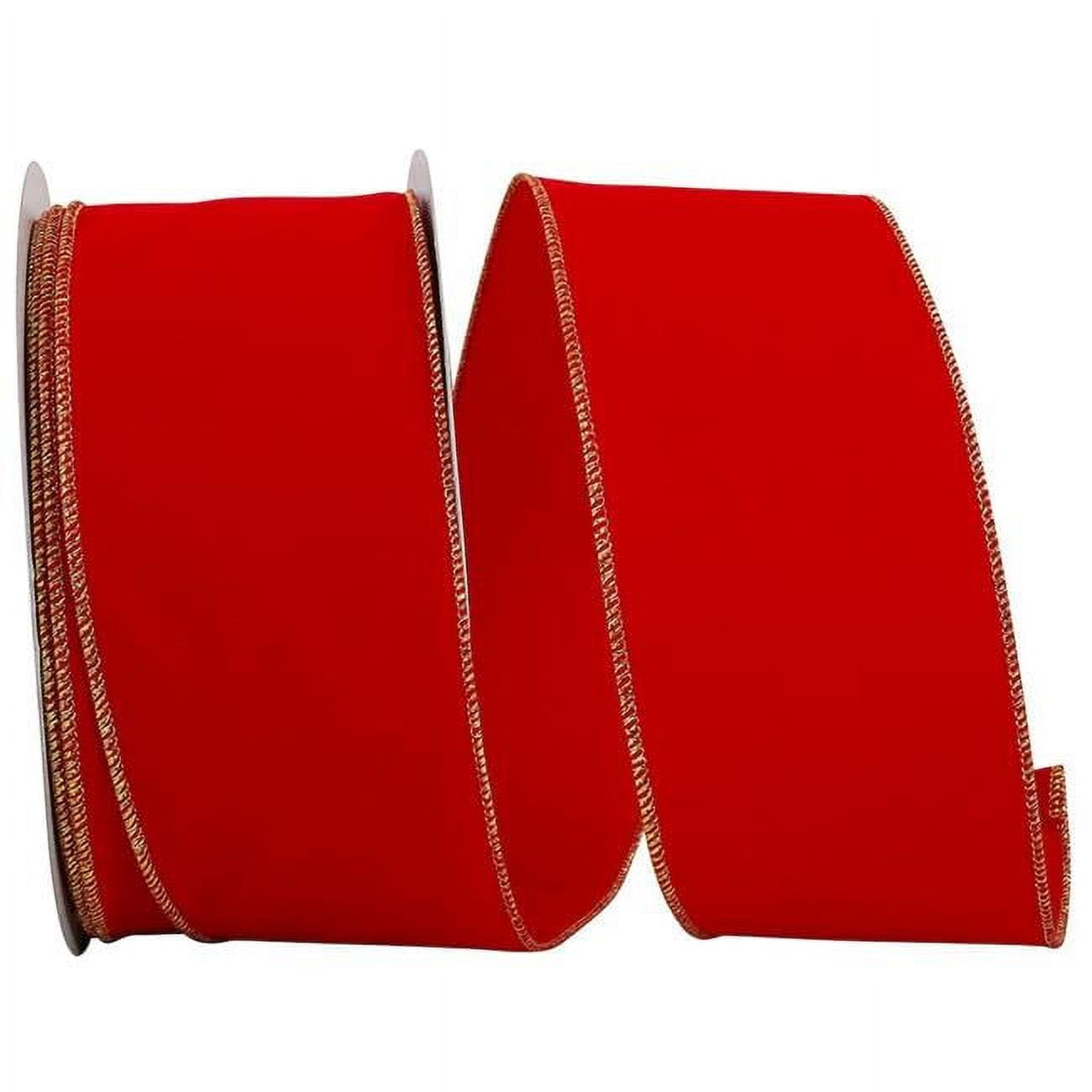 Medium Red with Gold Trim Velvet Wired Ribbon