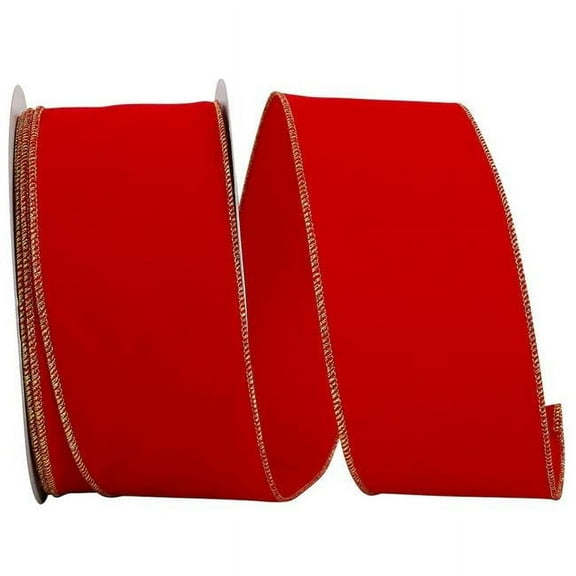 Medium Red with Gold Trim Velvet Wired Ribbon