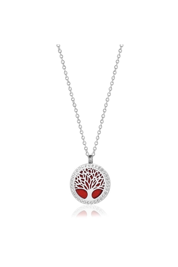Medium Rhinestone Premium Tree of Life Aromatherapy Necklace Oil Lockets Jewelry for Women Essential Oil Diffuser Necklace with Gift Box
