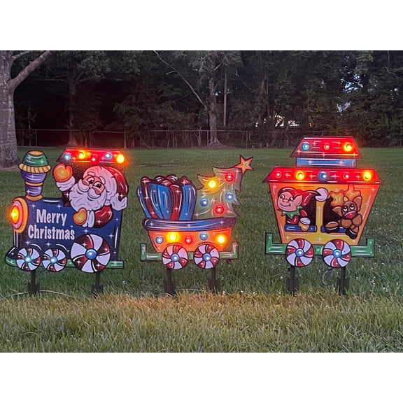 Medium Santa driving a lighted Train Christmas Yard Decoration