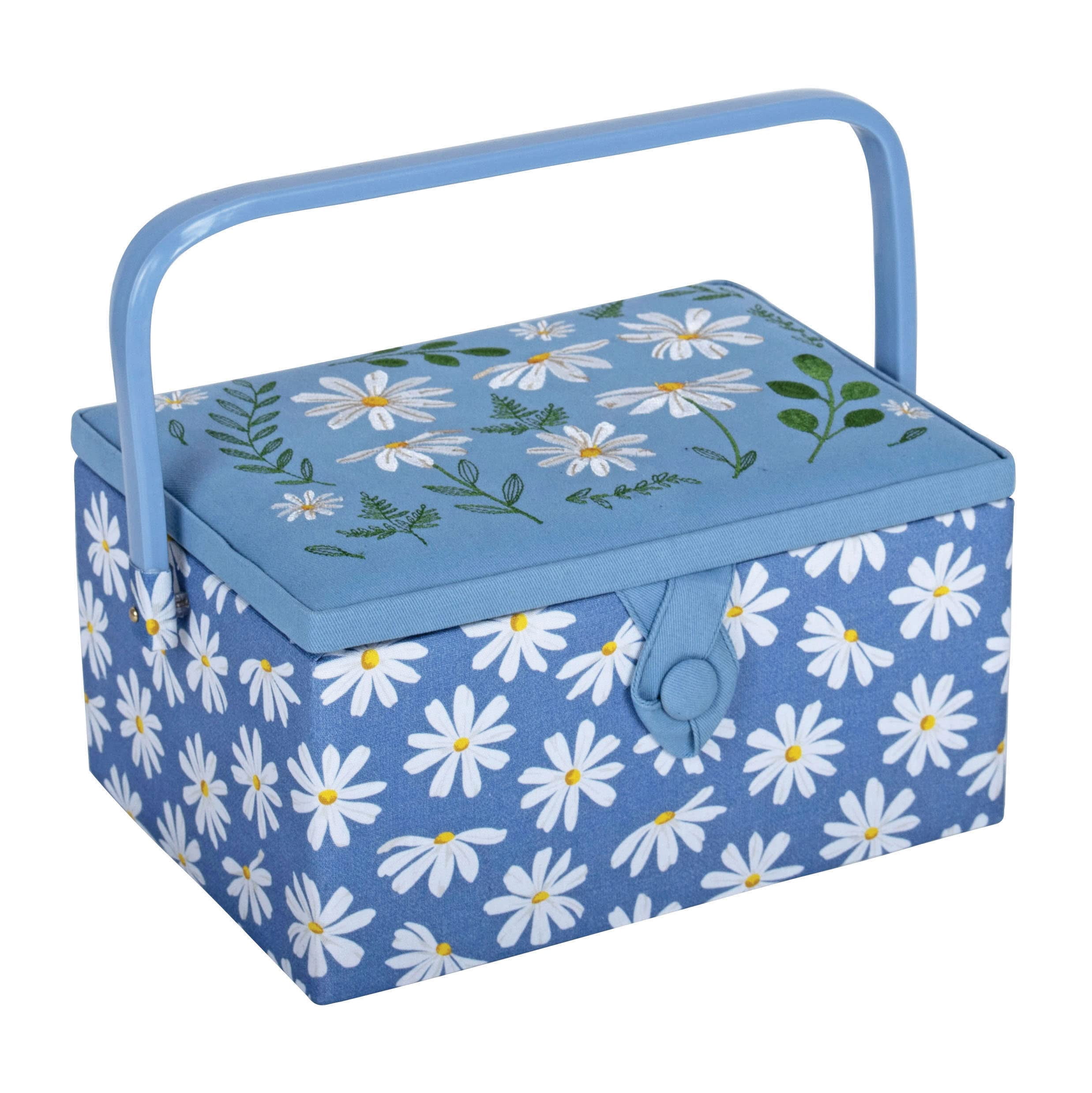 Medium Sewing Box Organiser Fabric Covered Storage Box, Handle ...