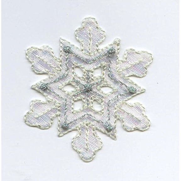 Medium - Shimmery Green Holiday Snowflake - Iron on Applique/Embroidered Patch