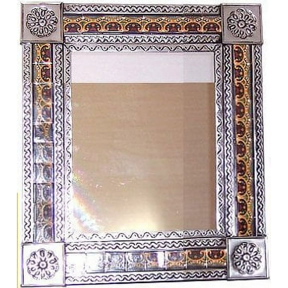 Medium Silver Greca C Mexican Tile Mirror
