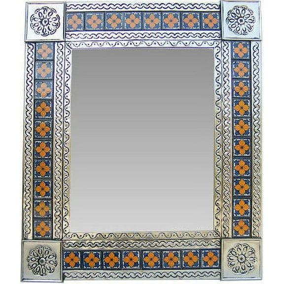Medium Silver Marigold Tile Talavera Tin Mirror