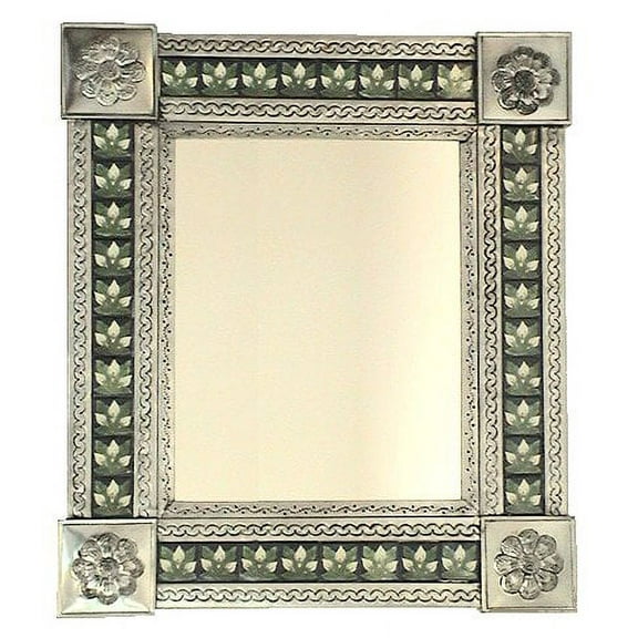 Medium Silver Three-lily Tile Mexican Mirror