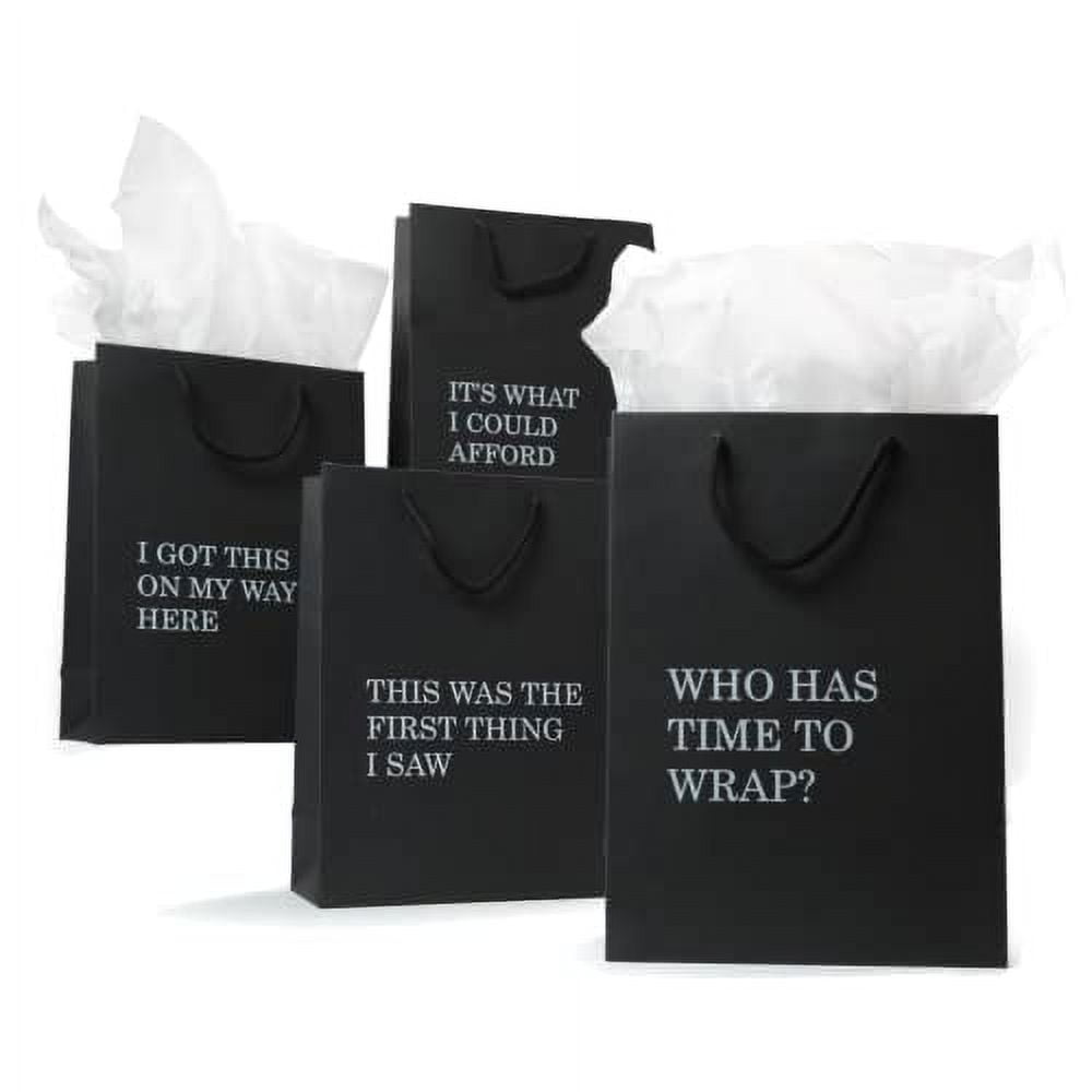 Medium Size Gift Bags with Tissue Paper; 4 Pack in Black - Funny Gift ...