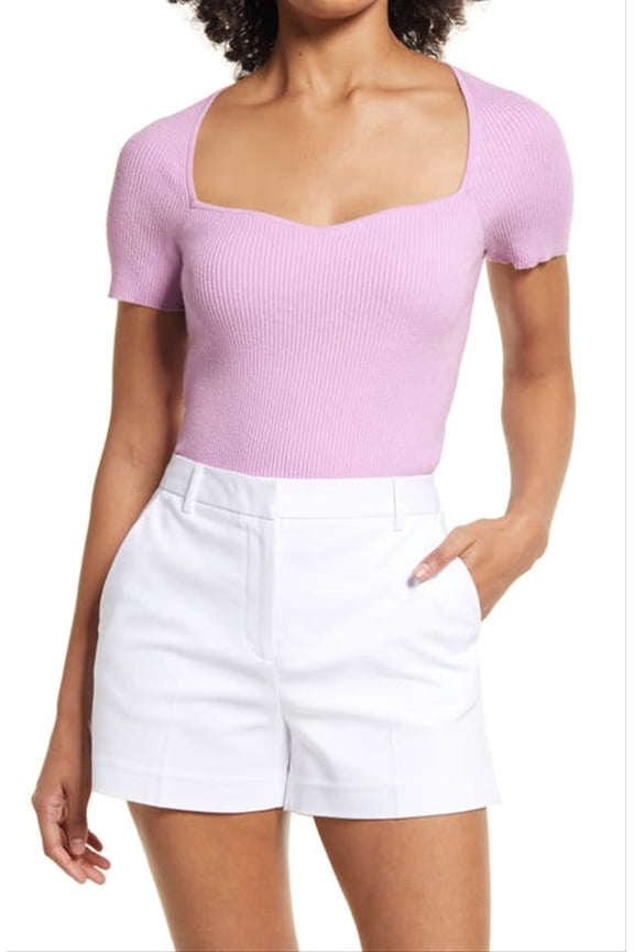 Medium Size Halogen Sweetheart Neck Rib Sweater in Purple Bloom from Nordstrom