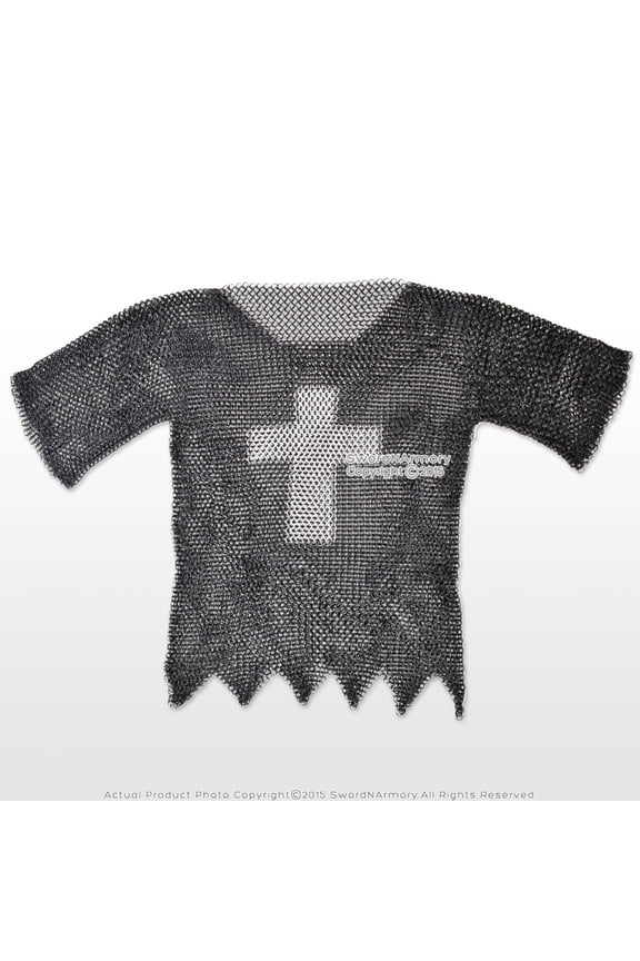 Medium Size Medieval Chainmail Shirt Steel Butted Half Sleeve with Templar Cross