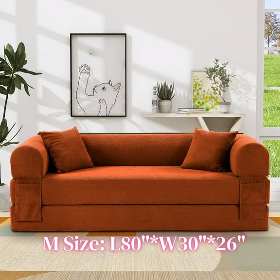 Medium Size Orange red Light luxury sit/lie convertible compression sofa bed module free combination