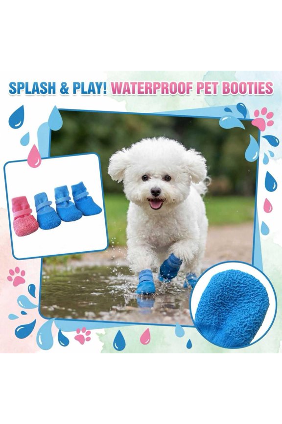 Medium Size Pack Of 4 Waterproof Textured Rubber Dog Booties With Anti-Slip Soles, Keep Paws Clean & Dry For Outdoor Walking, Hiking, Rainy Days For Family Pets