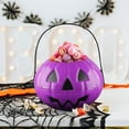 thumbnail image 1 of Medium Size Plastic Halloween Pumpkin Bucket with Handle, Trick or Treat Candy Pail Basket, Reusable Portable Snack Storage Container for Halloween Party Favor Holiday Gift, Purple, 1 of 6